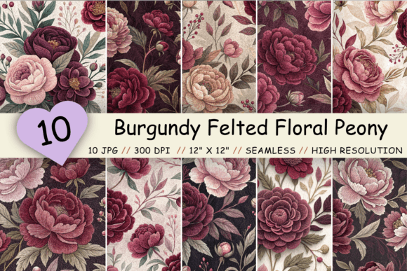 Burgundy Felted Floral Peony Pattern Guide
