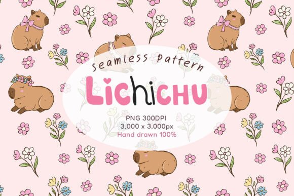Capybara Flower Seamless Pattern for Design