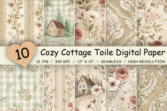 Cozy Cottage Toile: A Digital Paper Pack for Crafters