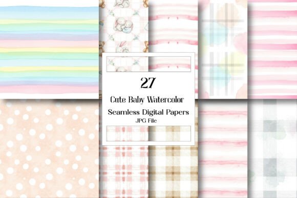 Cute Baby Watercolor Seamless Digital Patterns