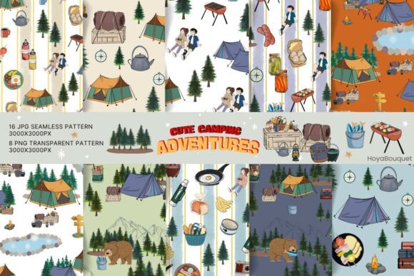 Cute Camping Adventure Seamless Pattern Bundle