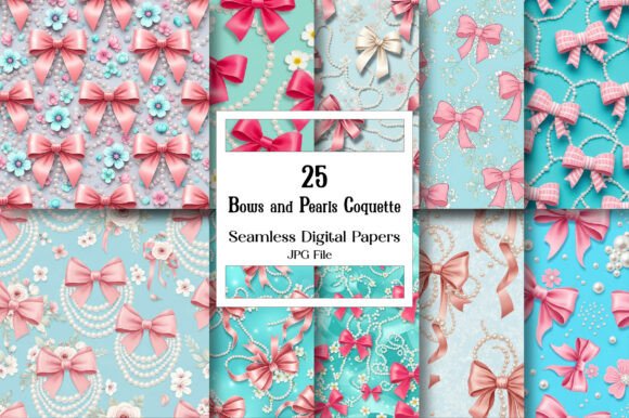 Embrace Soft Elegance with Bows and Pearls Coquette Digital Paper