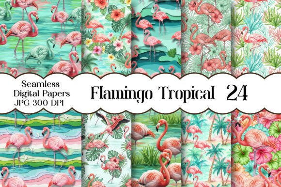 Flamingo Tropical Digital Paper for Summer Designs