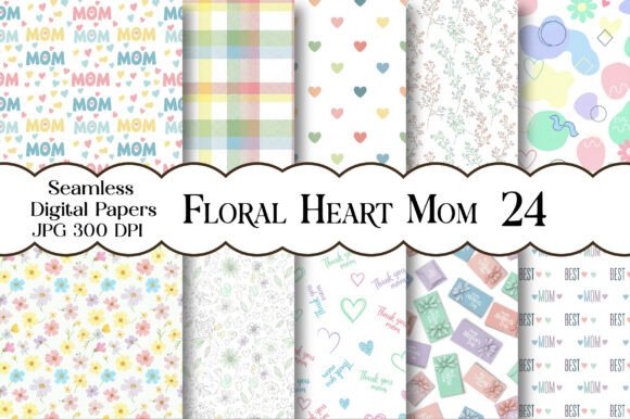 Floral Heart Mom Digital Papers for Creators