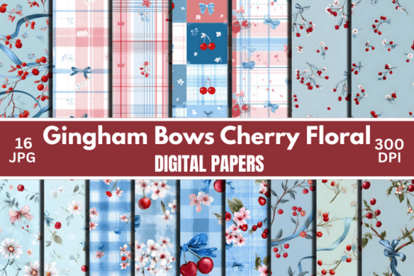 Gingham Bows Cherry Floral Paper Pattern Guide