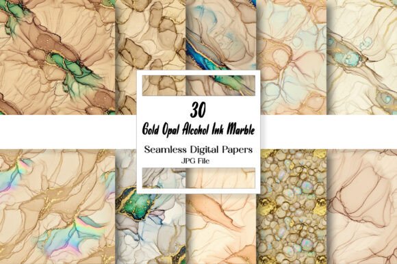 Gold Opal Alcohol Ink Marble Digital Paper Pack