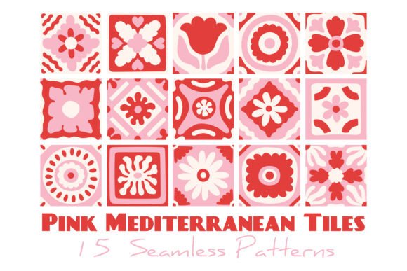 Pink Mediterranean Tile Seamless Patterns for Design