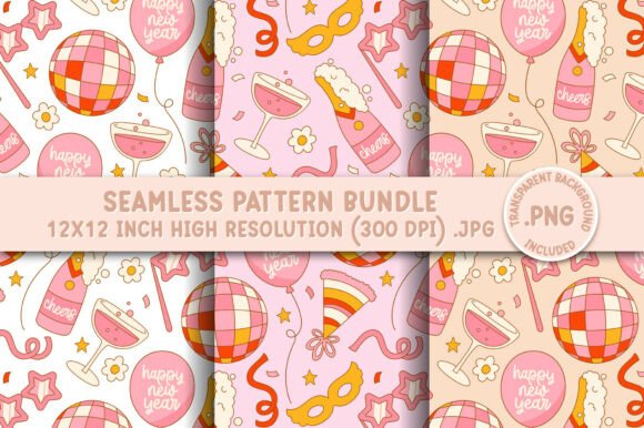 Pink Retro New Years Eve Pattern for Festive Designs