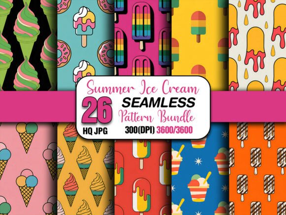 Summer Ice Cream Seamless Pattern Pack