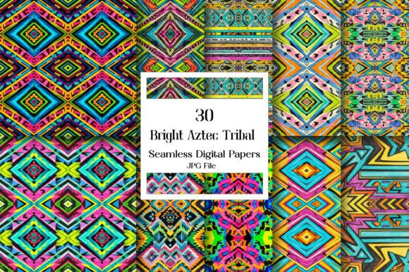 Unleash Bold Creativity with the Bright Aztec Tribal Pattern Digital Paper Pack