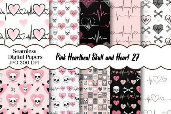 Unleashing Gothic Glamour with the Pink Heartbeat Skull and Heart Pattern Collection