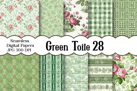 Unlock Timeless Elegance with the Green Toile Digital Paper Pack