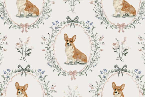 Unlocking the Charm of the Romantic Rococo Corgi Seamless Pattern for Professional Designs