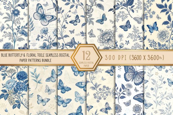 Unlocking Vintage Charm with Blue Butterfly Floral Toile Seamless Patterns