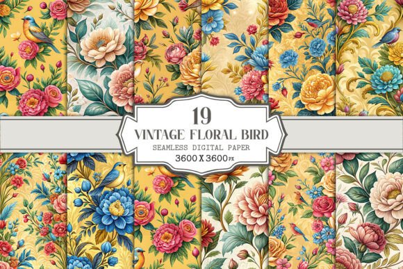 Vintage Floral Bird Seamless Patterns for Designers